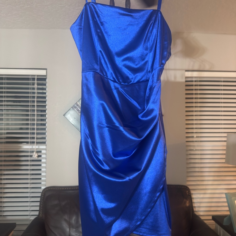 Emerald Sundae Juniors' Satin Wrap-Front Ruched Bodycon